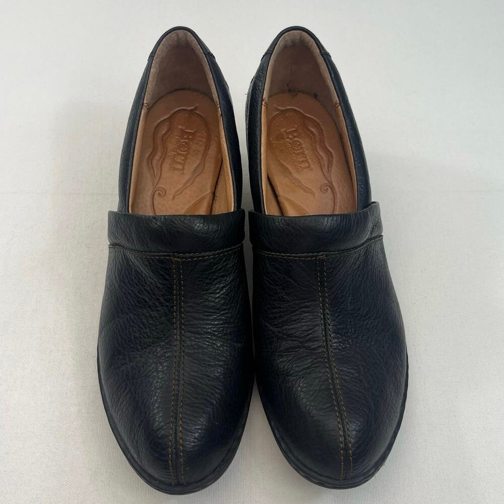 Born Black Leather Clog Heels Comfort Workwear‎ Minimalist Womens Size 10